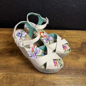 Ed Hardy Floral Tattoo Print Textile Wedge Platform Sandals Size 7 129CR102W